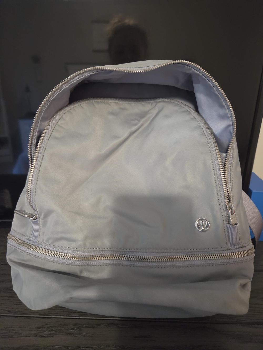 lululemon athletica Light Gray Backpack with Silver Zippers